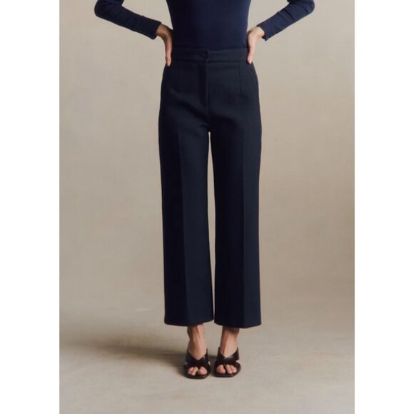Sezane Martin Crop Trousers Navy Size 36 Wool - Picture 2 of 12